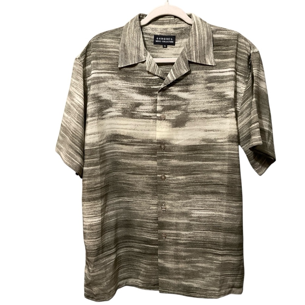 BARQUES Men’s Collection Olive Abstract Marl Short Sleeve Camp  Shirt Size M